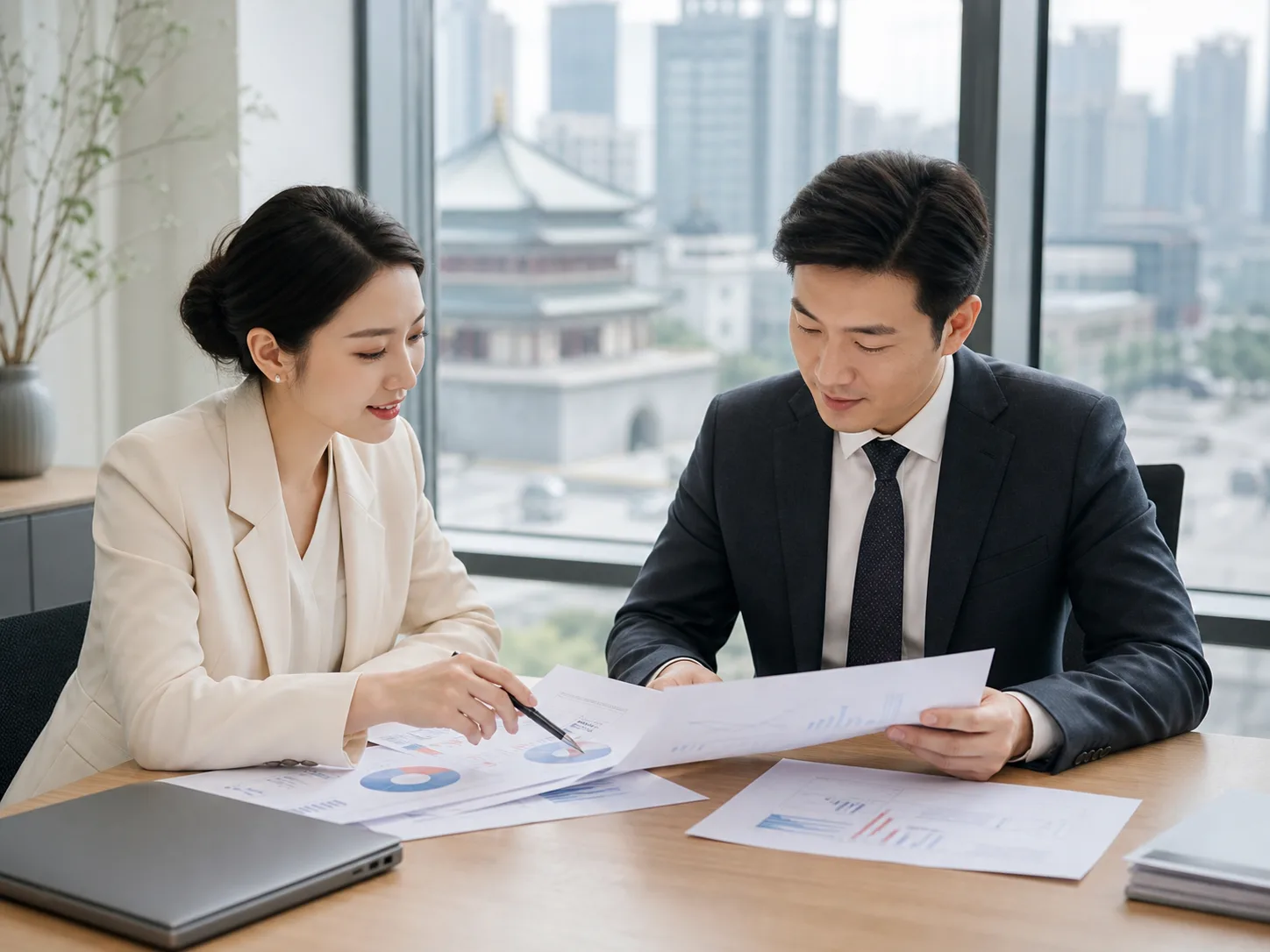 专业人员共同审阅企业财务资料